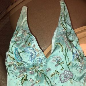 Prom Blue silk gown, floral beading. Size 2